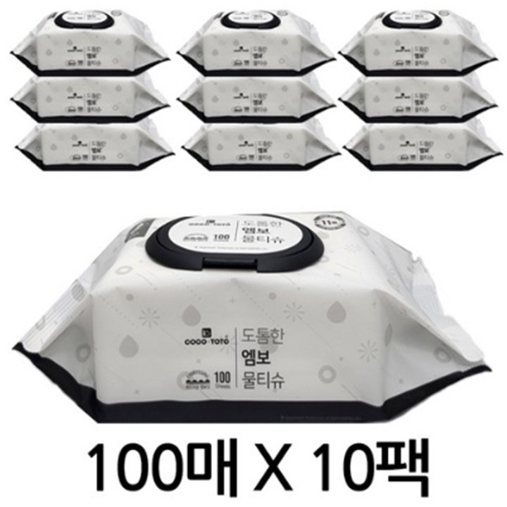 코코토토 도톰한 엠보 물티슈 캡형 100매 x 10개 [박스]