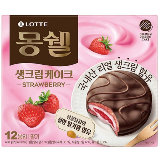 롯데 몽쉘 딸기 생크림케이크 408g, 12봉