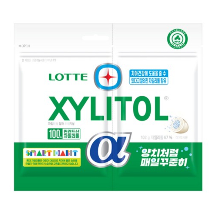 롯데 ∝알파 자일리톨 껌 알파 리필 파우치 102g