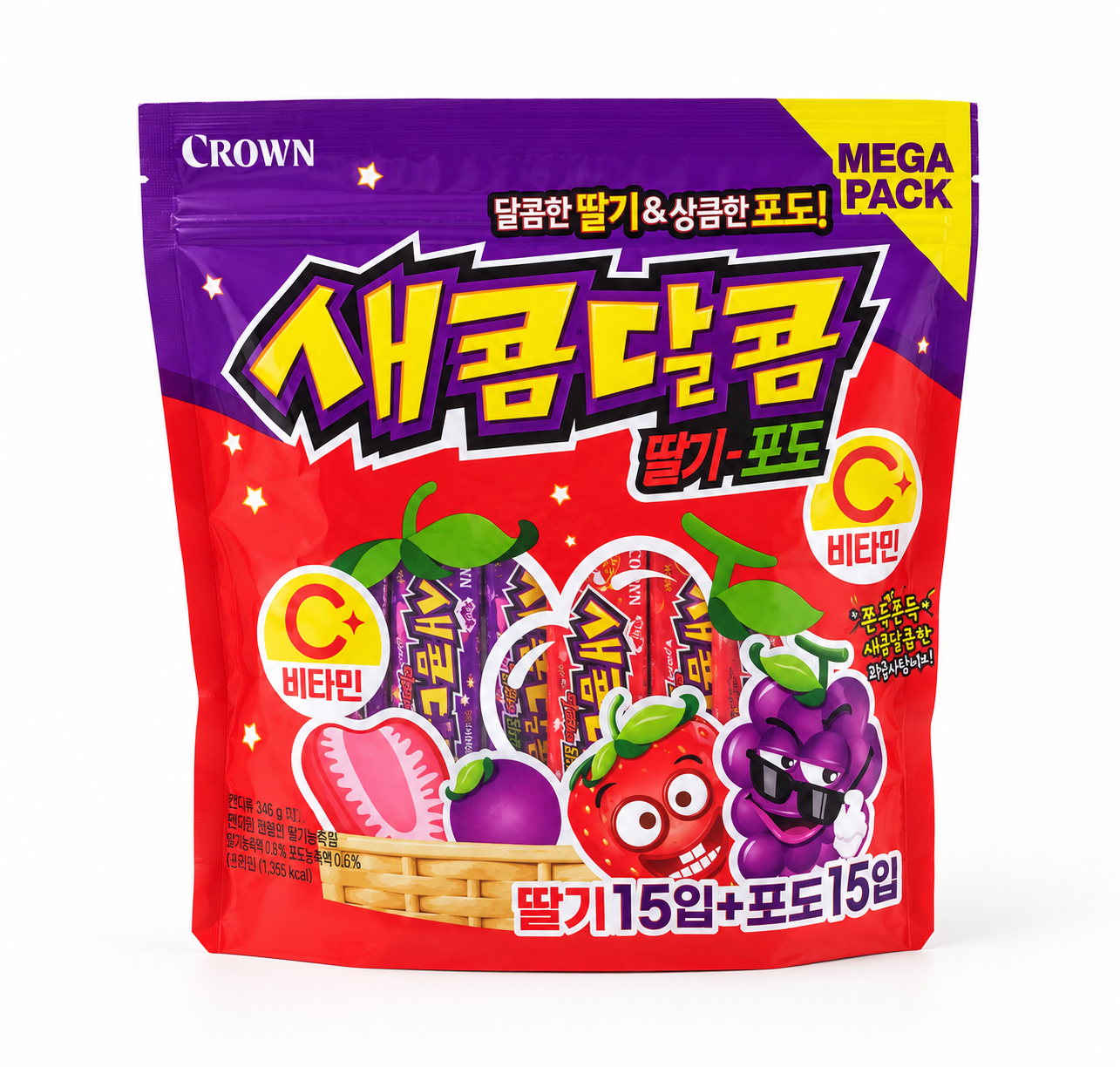 크라운 새콤달콤 딸기15개 + 포도15개, 870g [대용량]